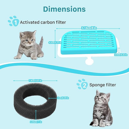 GIOTOHUN Cat Water Fountain Filter: 12 Cat Fountain Filter Replacement - 6 Pieces Filters + 6 Pieces Sponges for Pet Dispenser H1 (67oz/2L)