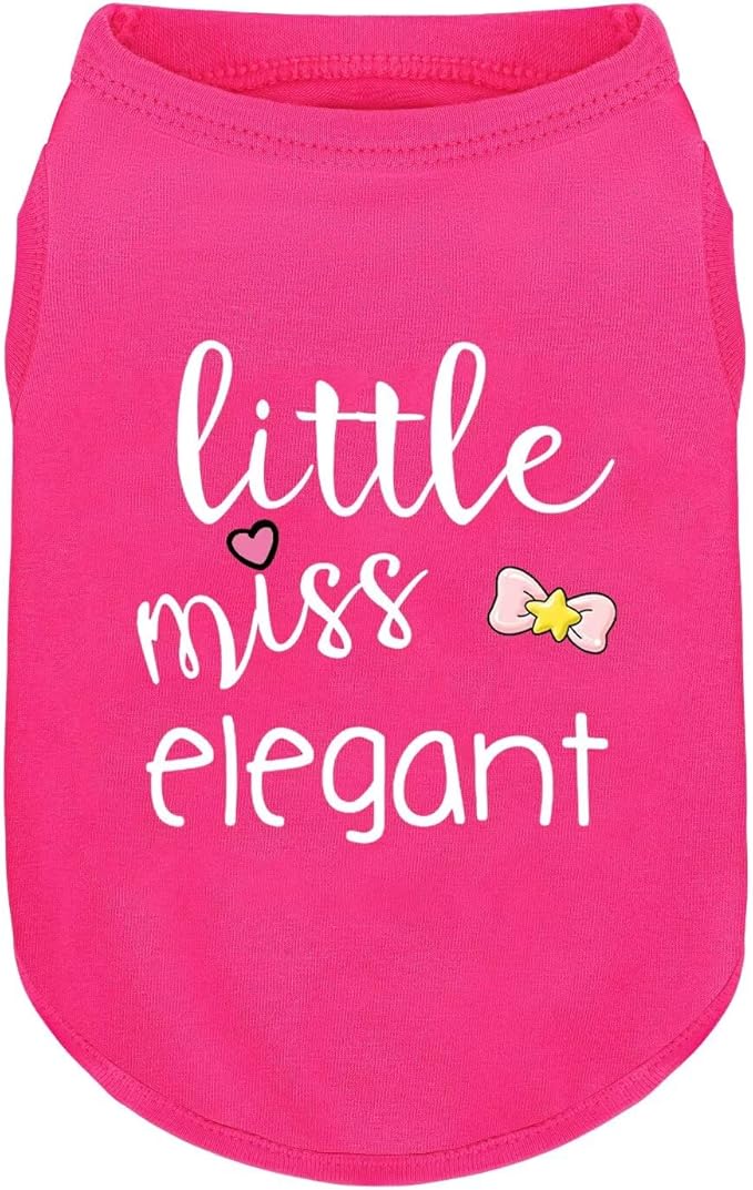 Pink Cotton Dog Shirt with 'Little Miss Elegant' Print, Soft & Breathable Pet Apparel for Small to Large Dogs, All-Season Sleeveless Vest, Cute and Comfortable Dog Outfit.Pink Bow XXL