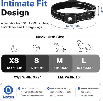 GPS Dog Collar Tracker 2-in-1,Reflective Waterproof Pet Collar,iOS-Only,No Monthly Fees,Unlimited Range,Dog Tracking Collar Pet Tracker,for Small Medium Large Dogs(S (12.5"-16"), Black)