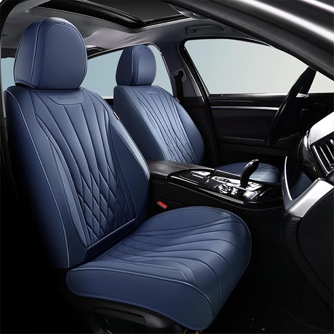 FLORICH 2pack Seat Covers, Waterproof Car Seat Cover, Airbag Compatible, Quick Setup Leather Seat Covers Universal Fit for Cars, Trucks, SUVs - Blue