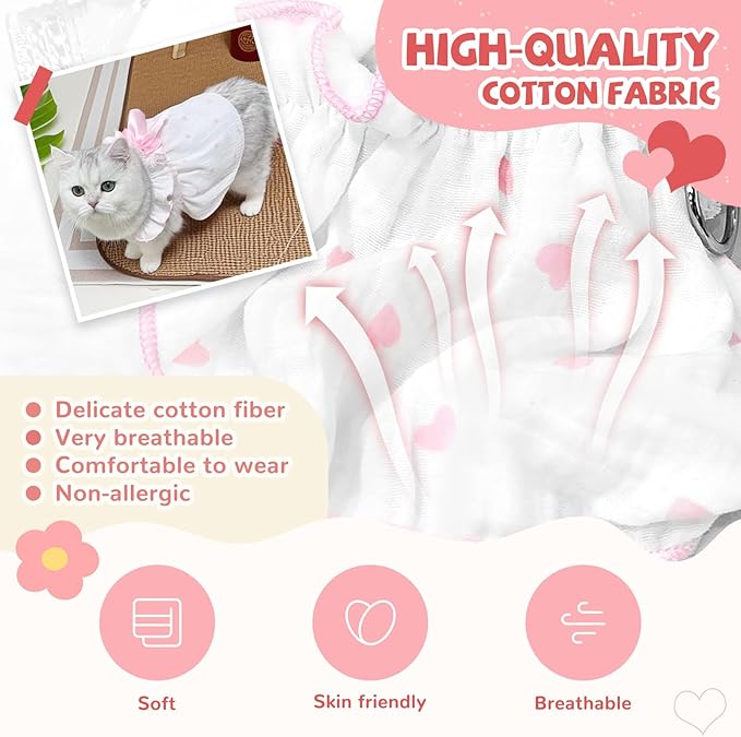 Dog Dresses for Small Dogs Girl Female Dog Cat Clothes Dress Cute Cotton Extra Summer Clothes Bow Decor Printed Love Birthday Outfit Puppy Clothes (Light Pink & Black, Small)