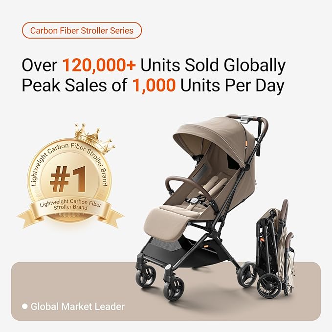 MAMAZING Ultra Air Lightweight Baby Travel Stroller with Carbon Fiber Frame, Compact & Airplane-Friendly, One-Handed Fold, 11.6 lbs, Perfect for Toddlers, Organizer & Cushion Included, Simply Taupe