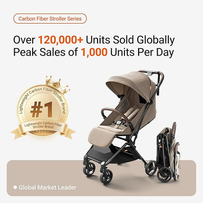 MAMAZING Ultra Air Lightweight Baby Travel Stroller with Carbon Fiber Frame, Compact & Airplane-Friendly, One-Handed Fold, 11.6 lbs, Perfect for Toddlers, Organizer & Cushion Included, Simply Taupe