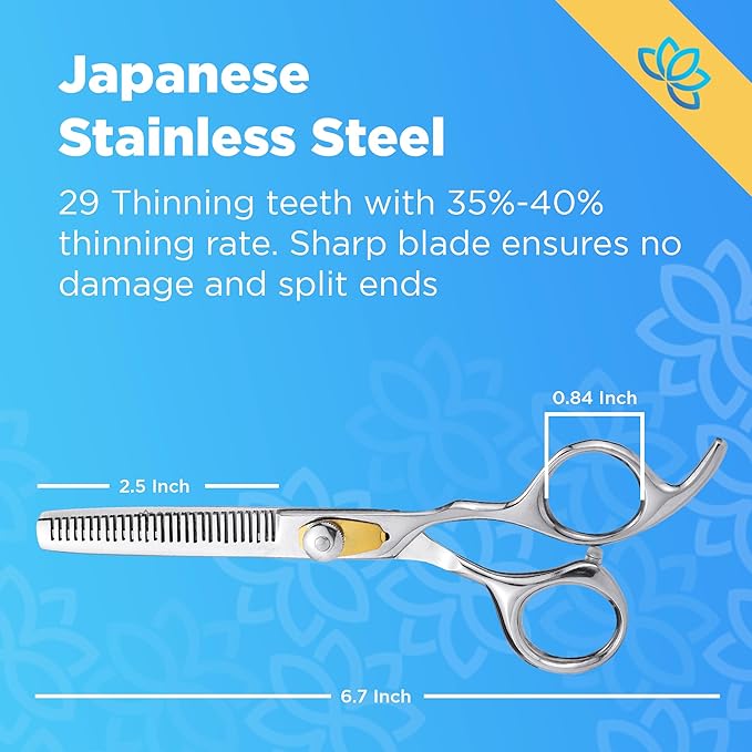Equinox Professional Hair Scissors Set - Pro Barber Kit, Includes Cutting Scissors, Thinning Shears, Straight Razor, 3 Combs, Clips, Grippers - Salon & Barber Supplies, Hair Tools