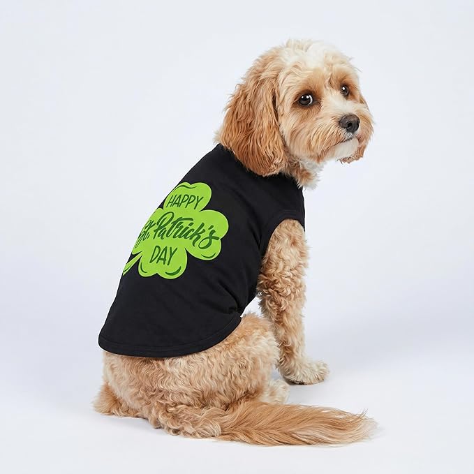 Fitwarm Happy St Patricks Day Dog Clothes, Summer Dog Clothes for Small Dogs Boy Girl, Funny Dog Tshirt, Lightweight Breathable Cotton, Pet Cat Outfit, Black, Green, Large