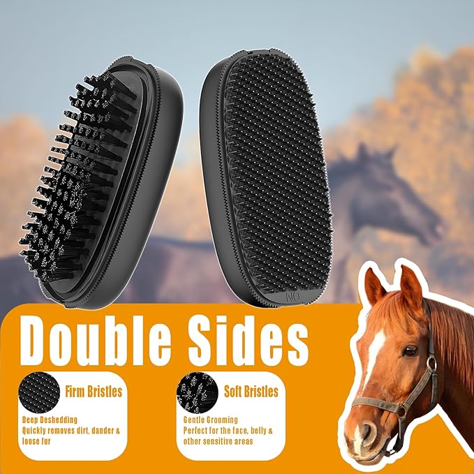 2-in-1 Horse Grooming Brush – Double-Sided Deshedding & Curry Comb Tool for Horses, Dogs & Cats, Soft & Hard Bristles, Pet Grooming & Bathing Supplies