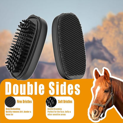2-in-1 Horse Grooming Brush – Double-Sided Deshedding & Curry Comb Tool for Horses, Dogs & Cats, Soft & Hard Bristles, Pet Grooming & Bathing Supplies