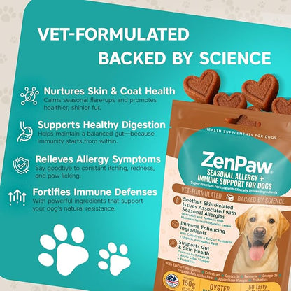 Seasonal Allergy & Immune Support for Dogs, 50 Tasty Oyster Soft Dog Chew Treats; Vet-Formulated Pet Dog Supplies that Promote Dog Allergy Relief & Itch Relief for Dogs
