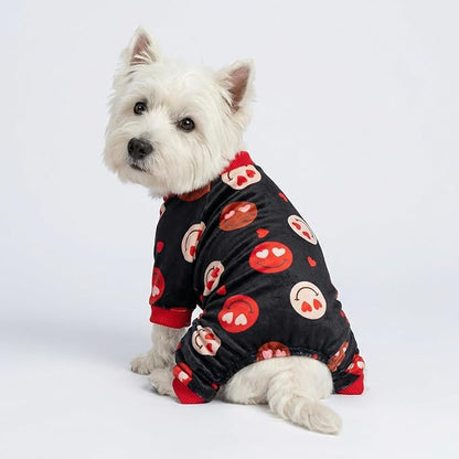 Fitwarm Hearts Eyes Smily Face Dog Pajamas, Cozy Valentines Outfit for Small Dogs Boy Girl, Festive Pet Clothes, Black, Red, Small