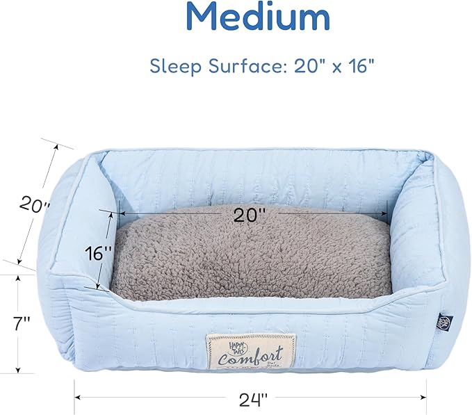 FluffyDream Small Dog Bed, Super Soft Pet Bed Furniture, Suitable for Dogs Up to 30lbs, 24'' x 20'', Light Blue