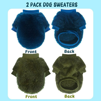 2 Pieces Dog Sweaters for Small Dogs Boy Fall Winter Warm Puppy Clothes Fleece Chihuahua Sweater Cute Small Dog Clothes for Girls Male Cat Clothing, Medium