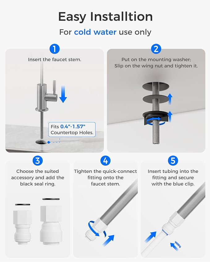 Waterdrop G2FCT-BN Drinking Water Faucet, NSF/ANSI 372 Certified, Brushed | RO Water Filter Faucet for Kitchen Bar Sink, Lead-Free, 304 Stainless Steel, Single Handle, 360° Swivel Spout