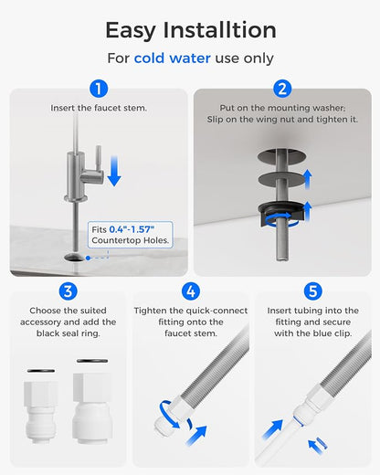 Waterdrop G2FCT-BN Drinking Water Faucet, NSF/ANSI 372 Certified, Brushed | RO Water Filter Faucet for Kitchen Bar Sink, Lead-Free, 304 Stainless Steel, Single Handle, 360° Swivel Spout