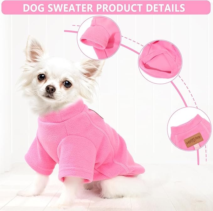 2 Pieces Dog Sweaters with Leash Ring Fleece Dog Winter Clothes for Small Dogs Girl Boy Turtleneck Pet Sweatshirt Puppy Pullover Sweaters Cat Apparel Clothing,XXS, Pink and Purple