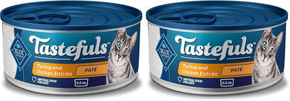 Blue Buffalo Tastefuls Wet Cat Food Paté,Made with Natural Ingredients,Turkey and Chicken Entrée,5.5-oz Cans,(Pack of 48)
