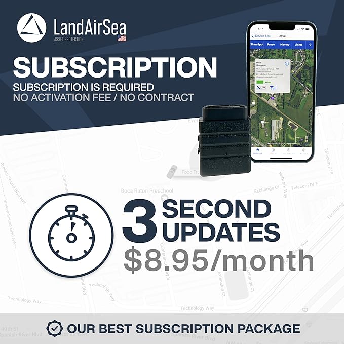 LandAirSea Sync GPS Tracker - 8.95 per month. Full Global Coverage. 4G LTE Real-Time Tracking for Vehicle, Asset, Fleet, and Elderly.