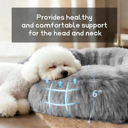 Comfort Donut Dog Bed for Small Dogs, Cat Bed & Pet Bed for Indoor Use, Medium Size with Soft Plush, Round Dog Beds for Large Dogs and Cats (Light Gray, 20''Lx20''Wx8''Th)