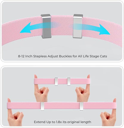 AirTag Cat Collar, Ultra Elastic Cat Tracker Collar with Apple Air Tag Holder, [Lightweight & Scratch Resistant] Stepless Adjustable GPS Pet Tracking Collars for Cats Kittens (Pink)