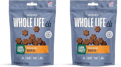 Whole Life Pet Living Treats for Cats – Healthy Gut with Chicken and Yogurt – Human Grade, Probiotics, Easy Digestion, Sensitive Stomachs - Made in The USA (Pack of 2)