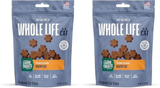 Whole Life Pet Living Treats for Cats – Healthy Gut with Chicken and Yogurt – Human Grade, Probiotics, Easy Digestion, Sensitive Stomachs - Made in The USA (Pack of 2)