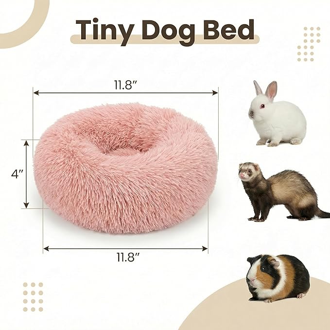 Tiny Dog Bed 11.8 Inch for Extra Small Dogs,Washable Puppy Bed,Soft Faux Fur Calming Donut Bed for Chihuahua Yorkie Maltese Pomeranian,Pink