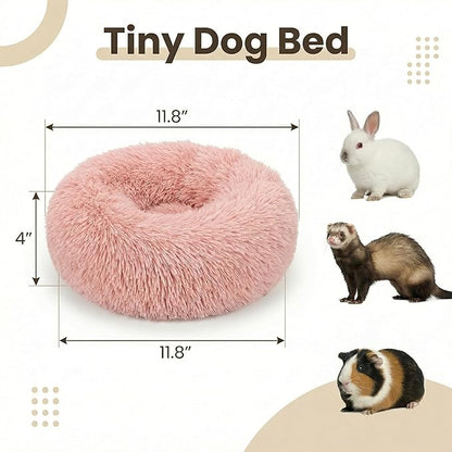 Tiny Dog Bed 11.8 Inch for Extra Small Dogs,Washable Puppy Bed,Soft Faux Fur Calming Donut Bed for Chihuahua Yorkie Maltese Pomeranian,Pink
