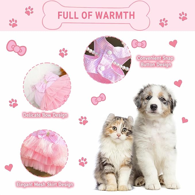 Dog Dresses, Fashion Pet Dog Clothes, Striped Mesh Puppy Dogs Princess Dresses (Pink, X-Small)