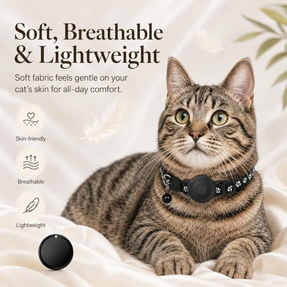 Cat Collar (iOS Only) - Pet Tracker Compatible with Apple Find My, Waterproof Smart Tag, No Monthly Fee. Advanced Safety Solution for Small & Large Cats.