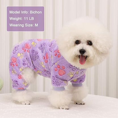 YIKEYO Dog Sweaters for Small Dogs, Dog Pajamas Winter Girl and Boy,Puppy 4 Legged Clothes Chihuahua Yorkie Teacup Jumpsuit Cute Feet Print(Purple, XXXS)