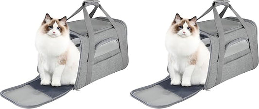 FluffyDream Pet Travel Carrier Soft Sided Portable Bag for Cats, Small Dogs, Kittens or Puppies, Collapsible, Durable, Airline Approved, Travel Friendly (Grey, 17.0" L x 10.0" W x 11.0" H) (Grey)
