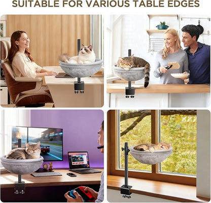Cat Bed for Desk, Cat Desk Bed with 360° Rotating & Height Adjustable, Removable Dual-Sided Breathable & Comfortable Kitten Bed, Desk Cats Bed Attachment for Indoor Office