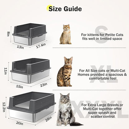 Stainless Steel Cat Litter Box with Lid, High-Sided Metal Litter Pan for Small Cats, Kitty Litter Box, Non-Stick & Odor-Resistant, Anti-Urine Leakage, Easy to Clean, Scoop Included