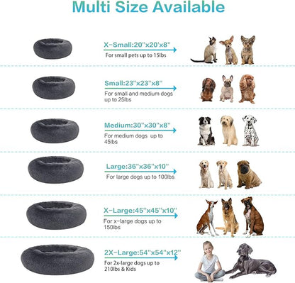SAVFOX 23 inches Calming Donut Dog Bed - 3X Durable Plush Faux Fur, Machine Washable & Non-Slip, Fits up to 25 lbs, Dark Grey