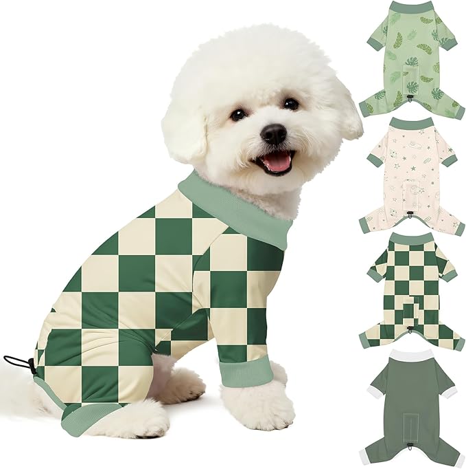 Bienbee Dog Pajamas, 4 Pack Dog Recovery Suit Shedding Suit Cute Soft Puppy Clothes Dogs Pjs Onesies Jammies Adjustable Breathable & Stretchy Clothes for Small Medium Large Dogs Girl Boy Puppy-M