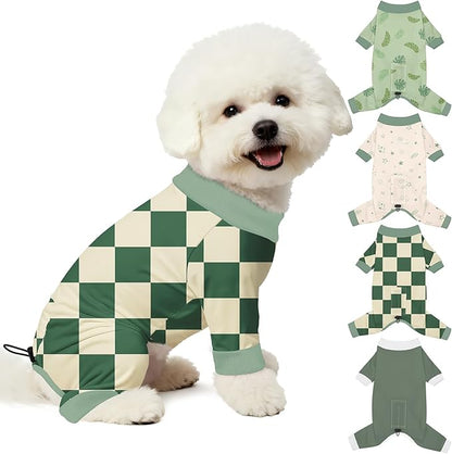 Bienbee Dog Pajamas, 4 Pack Dog Recovery Suit Shedding Suit Cute Soft Puppy Clothes Dogs Pjs Onesies Jammies Adjustable Breathable & Stretchy Clothes for Small Medium Large Dogs Girl Boy Puppy-M