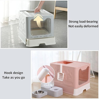 Panghuhu88 Foldable Cat Litter Box with Lid, Large Top Entry Toilet, Enclosed Potty Include Litter Scoop, Drawer Type Easy Clean Litter Pan (Grey, 20" L x 16" W x 15" H)