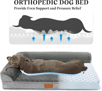 Orthopedic Dog Bed Medium Size Dog 30''X20'', Waterproof L Bolster Egg Crate Foam Pet Crate Beds with Washable Removable Cover, Non-Slip Soft Pet Couch Sleep Mat, Grey