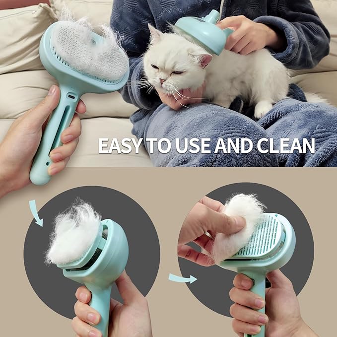Pecait 3-in-1 Self-Cleaning Pet Brush for Shedding - Removes Static and Loose Hair from Dogs and Cats (Blue)