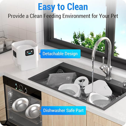 Frienhund Automatic Cat Feeder with Two 1080P Camera for 2 Cats: 7L Automatic Dog Feeder with Night Vision & Slow Feed, 5G WiFi Auto Cat Food Dispenser for Multiple Pet,Detachable for Clean(ACF180W-C)