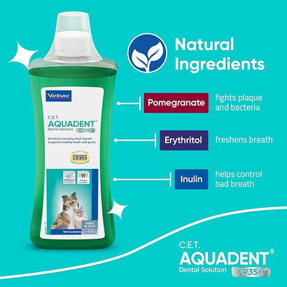 Virbac C.E.T. AQUADENT® FR3SH® Dental Solution for Dogs & Cats - Supports Dental Health & Fresher Breath - VOHC Approved for Dogs (500 ml)
