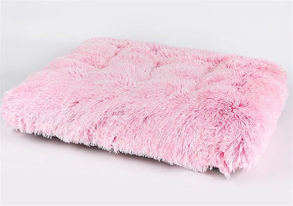 Liveinu Long Plush Calming Pet Bed Cuddler Pet Bed for Dogs and Cats Fluffy Faux Fur Dog Bed with Anti Slip Bottom Machine Washable Pet Sleep Bed Crate Mat Gradient Pink M