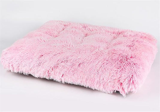 Liveinu Long Plush Calming Pet Bed Cuddler Pet Bed for Dogs and Cats Fluffy Faux Fur Dog Bed with Anti Slip Bottom Machine Washable Pet Sleep Bed Crate Mat Gradient Pink L