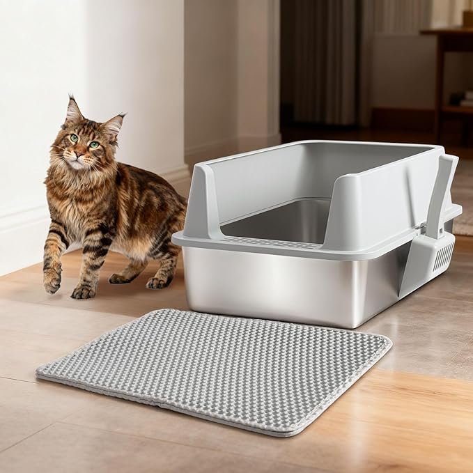 XL Stainless Steel Litter Box with Lid, Metal Cat Litter Box with Covered, Easy Clean Non Stick No Smell