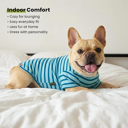 Fitwarm 3 Pack Color Block Striped Dog Shirt, Summer Dog Clothes for Small Dogs, Breathable Lightweight Pet Tshirt with Sleeves, Cat Outfit, Royal Blue, Gray, Teal, Medium