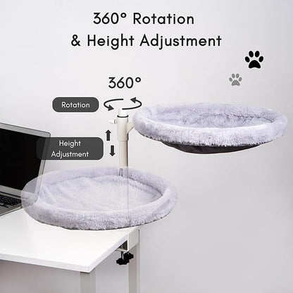 All Season Cat Perch with Catnip Pillow, Cat Desk Bed with 360° Rotation & Height Adjustment, 40LBS Capacity – Summer & Winter Washable & Removable Nests