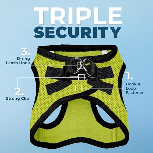 Best Pet Supplies Voyager Step-in Air Harness - All Weather Mesh, Reflective, No Pull Harness for Dogs, Cats - Secure with Hook & Loop Fastener, Buckle, Double D-Rings - Lime Green/Black Trim, L
