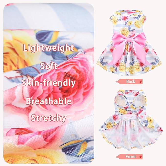 PUPTECK Floral Dog Dress for Spring Outfit Puppy Cute Small Dogs Clothes,Stripe,XS