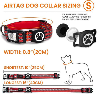 AirTag Dog Collar for Small Dogs, IP68 Waterproof Air Tag Dog Collar with Apple AirTag Holder, Reflective, QR Code Personalized Dog Tags(Red, Small)