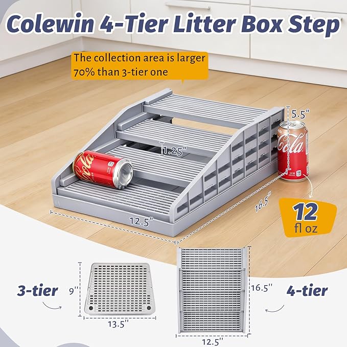 Adjustable Litter Box Step for Cats, 4-Layer Cat Litter Catcher Ramp, Cat Steps for Litter Box, for Kittens Senior Cats, Easy Clean, Grey