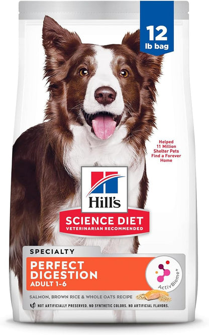 Hill's Science Diet Adult 1-6 Perfect Digestion Dry Dog Food, Salmon, Whole Oats, & Brown Rice, 12 lb. Bag